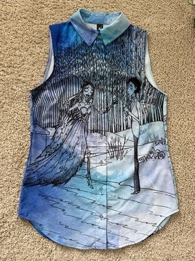 BLACKMILK TIM BURTONS CORPSE BRIDE BUSINESS SHIRT SIZE XS NWOT BLUE BM